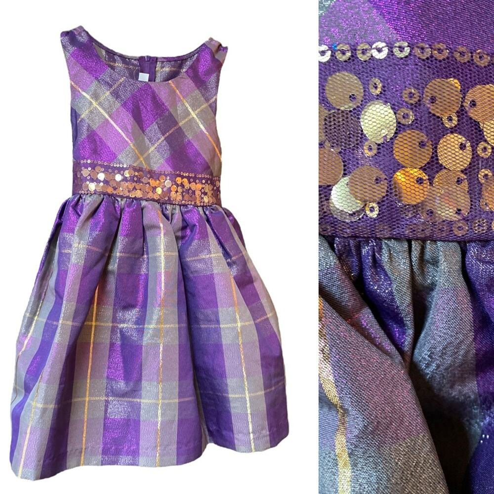 NWOT Bonnie Jean Purple Gold Dress Sparkle Belt Girls Size 5 Back Bow